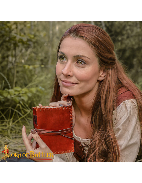 Medieval diary with leather cover and...