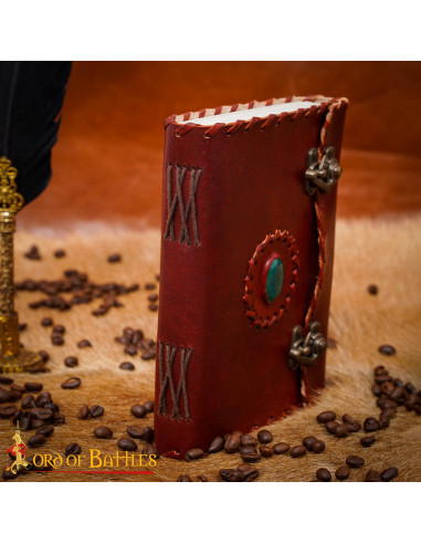 Medieval diary with leather cover, stone, brass closures
