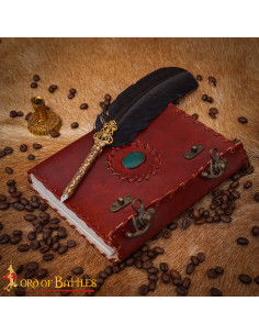 Medieval diary with leather cover, stone, brass closures 2