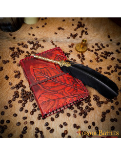 Medieval diary with leather cover, embossed leaf design