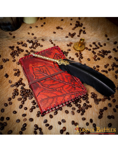 Medieval diary with leather cover, embossed leaf design
