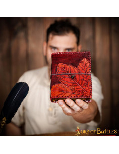 Medieval diary with leather cover, embossed leaf design 2