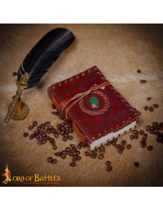 Medieval diary with leather cover and embedded stone 2