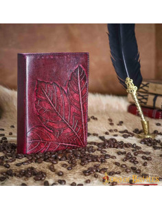 Medieval leather cover notebook with embossed leaf design