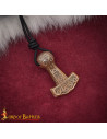 Viking Pendant Mjölnir in cast bronze, leather cord