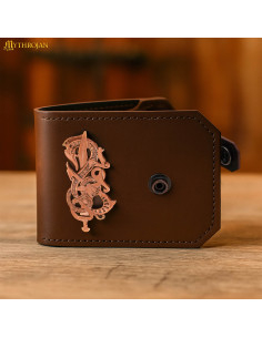 Leather wallet with cast bronze decoration