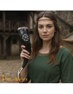 Viking drinking horn with Runa Vegvisir, brass details 2