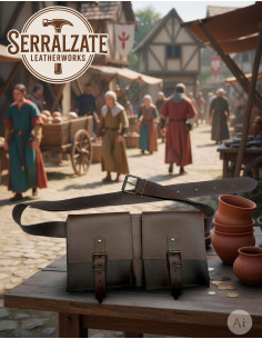 Medieval Belt Bag DuoPouch in Brown Leather