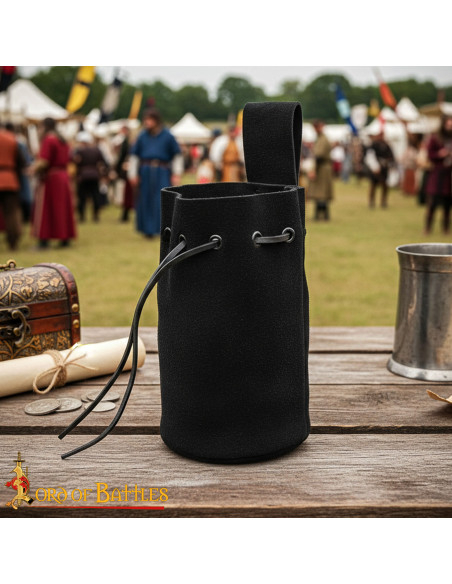 Suede leather pouch with cord, black... Suede leather pouch with cord, black...