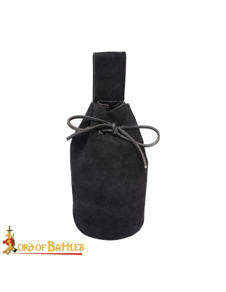 Suede leather pouch with cord, black... Suede leather pouch with cord, black...