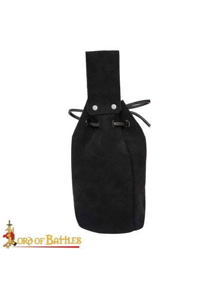 Suede leather pouch with cord, black... Suede leather pouch with cord, black...