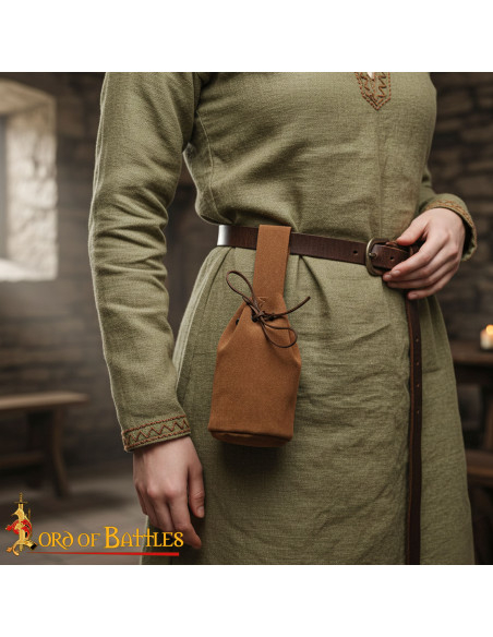 Suede pouch with drawstring, brown color Suede pouch with drawstring, brown color