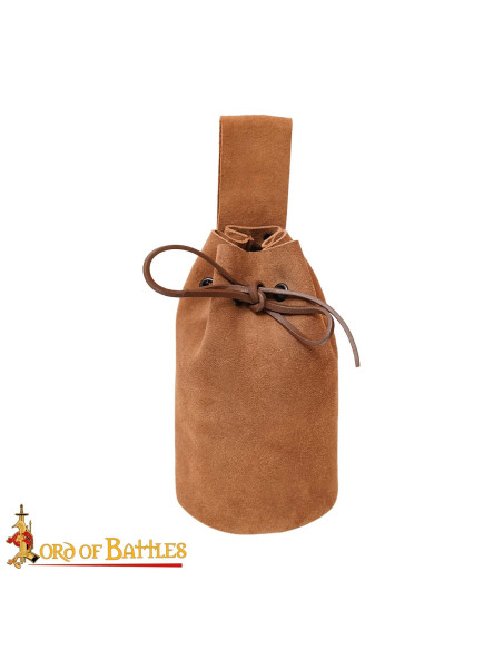 Suede pouch with drawstring, brown color Suede pouch with drawstring, brown color