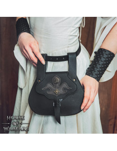 Medieval belt bag in black leather with brass rivets 2