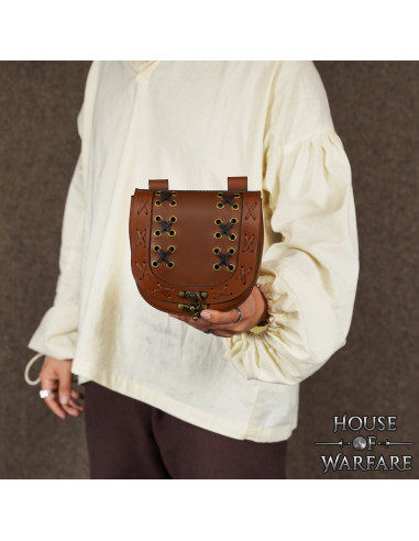 Medieval belt bag with laces, brown color