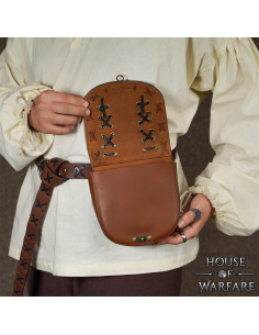 Medieval belt bag with laces, brown color 2
