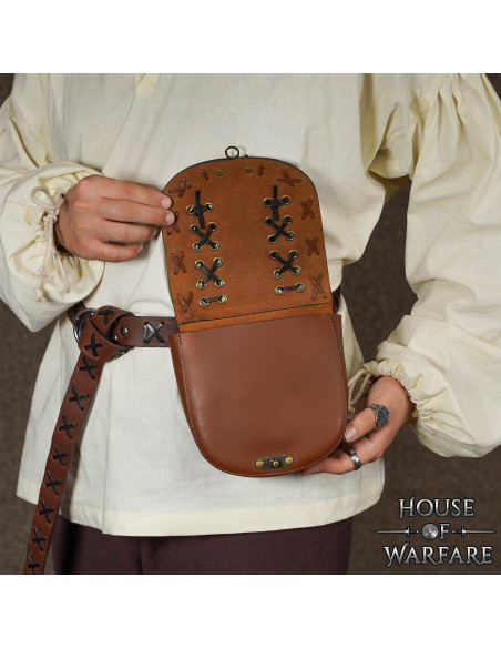 Medieval belt bag with laces, brown... Medieval belt bag with laces, brown...