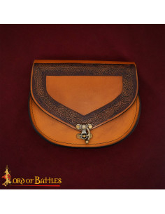 Medieval belt bag with Celtic embossed design, brown leather