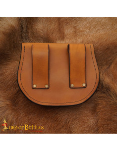 Medieval belt bag with Celtic embossed design, brown leather 2