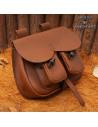 Brown leather medieval bag with pockets, for belts