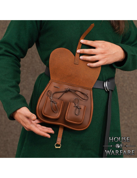 Brown leather medieval bag with... Brown leather medieval bag with...