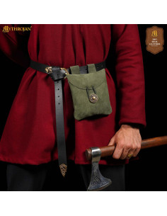 Medieval suede leather waist bag, dark green color 2