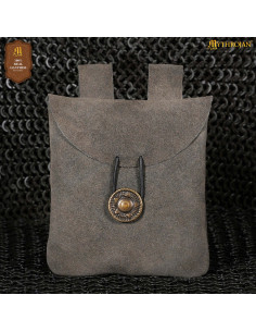 Medieval suede leather waist bag, gray color