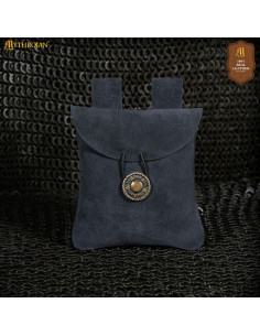 Medieval suede leather waist bag, dark blue color