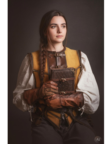 Short medieval leather jacket for women, yellow suede