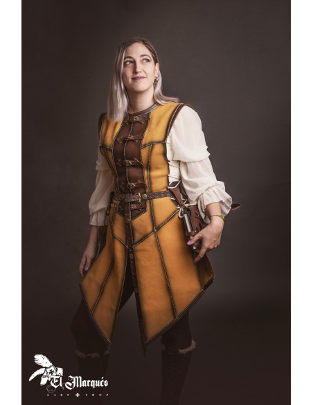 Long medieval leather coat for women,...