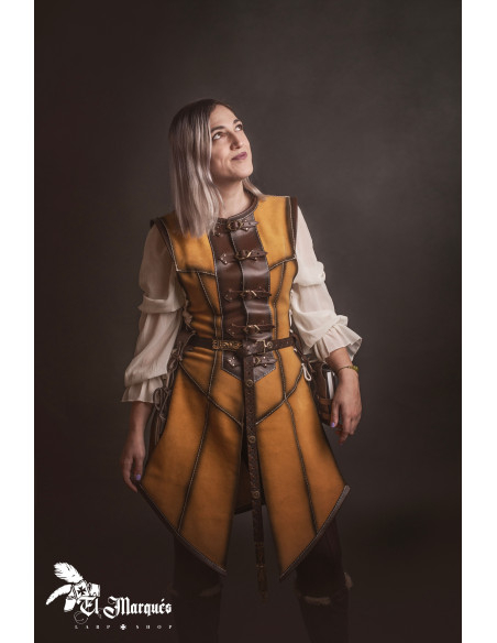 Long medieval leather coat for women,...