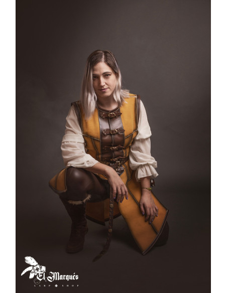 Long medieval leather coat for women,...