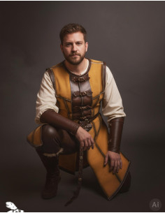 Long medieval leather jacket for men, yellow suede 2