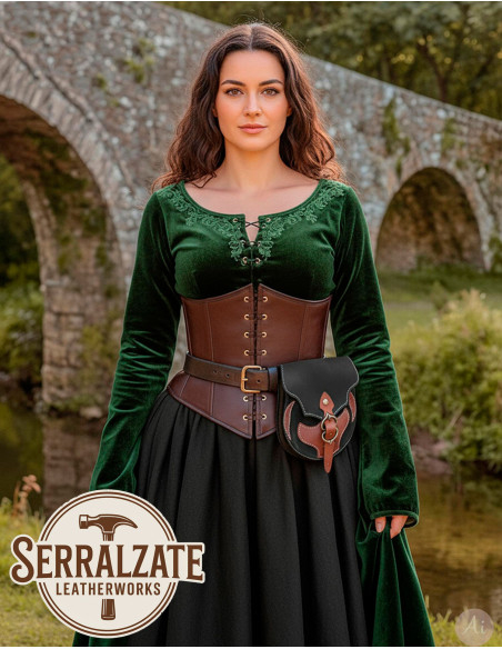 Medieval black leather bag with brown... Medieval black leather bag with brown...