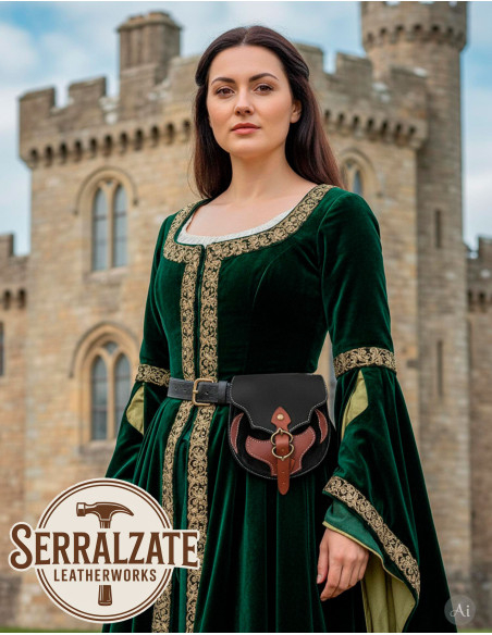 Medieval black leather bag with brown... Medieval black leather bag with brown...