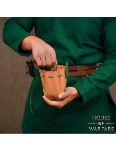 Leather belt pouch with brown leather, leaf details 2