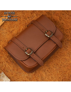Large Medieval Double Buckle Leather Bag in Brown 2