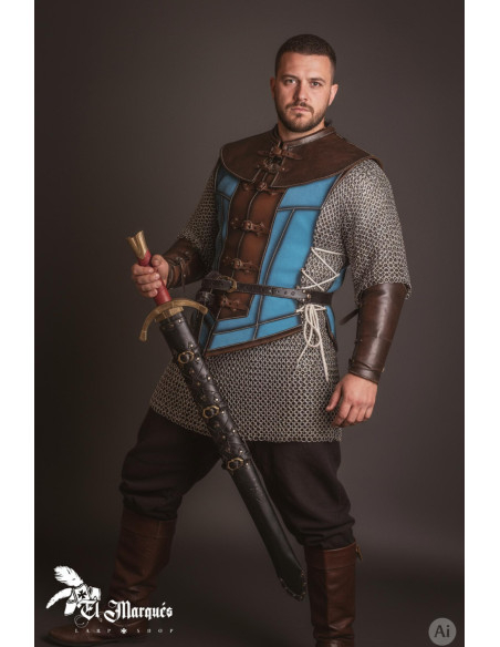 Short medieval men's cuirass, blue suede Short medieval men's cuirass, blue suede