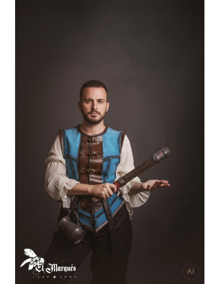 Short medieval men's cuirass, blue suede Short medieval men's cuirass, blue suede