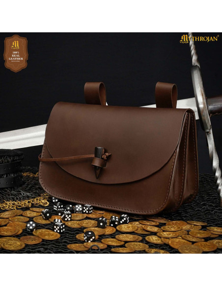 Medieval belt bag with horn closure,...