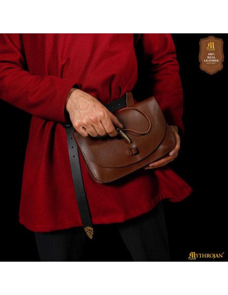Medieval belt bag with horn closure,...