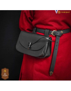 Medieval belt bag with horn closure, black color