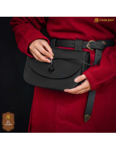 Medieval belt bag with horn closure, black color 2