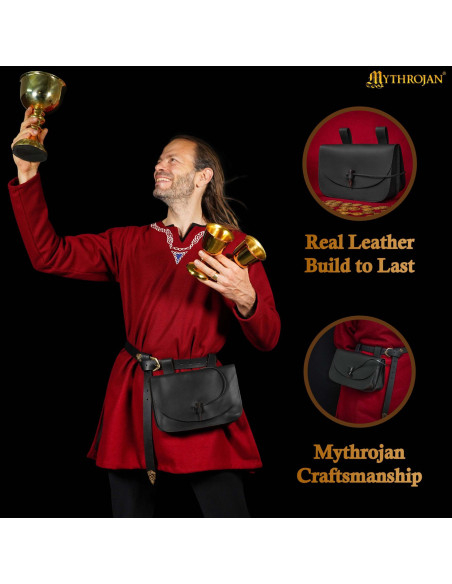 Medieval belt bag with horn closure,... Medieval belt bag with horn closure,...