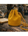 Mustard-colored suede pouch, two sizes