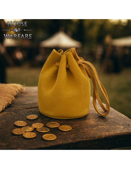 Mustard-colored suede pouch, two sizes Mustard-colored suede pouch, two sizes