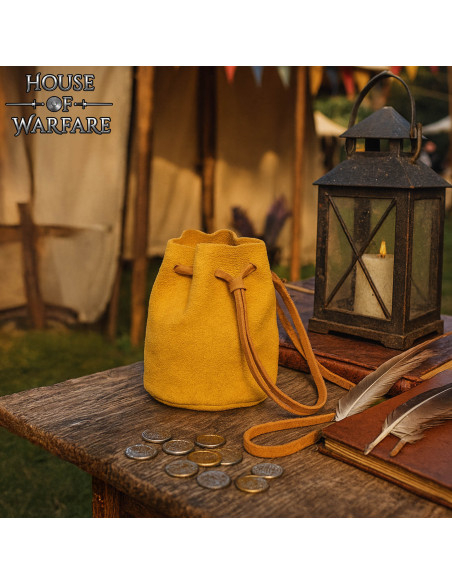 Mustard-colored suede pouch, two sizes Mustard-colored suede pouch, two sizes