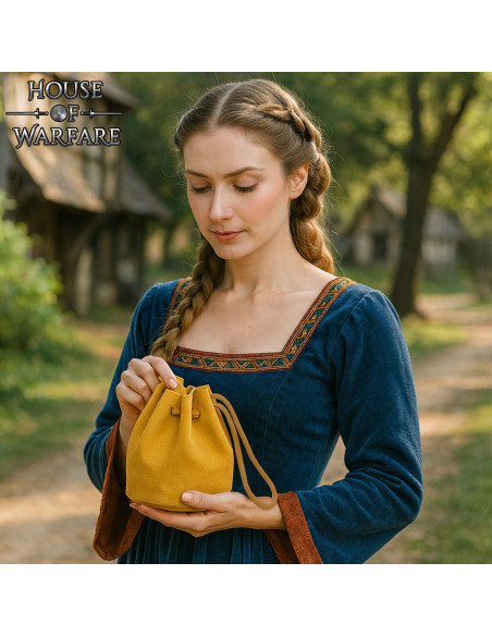 Mustard-colored suede pouch, two sizes Mustard-colored suede pouch, two sizes