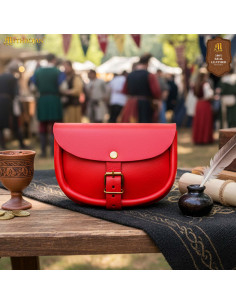 Simple medieval leather bag, red color