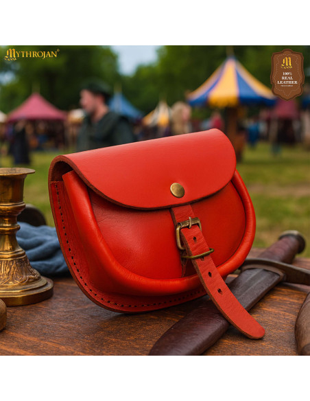 Simple medieval leather bag, red color Simple medieval leather bag, red color